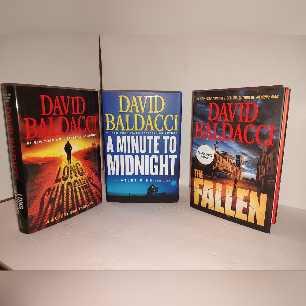 3 SIGNED 1st Ed. David Baldacci Long Shadows, A MINUTE TO MIDNIGHT, Fallen HC Ne